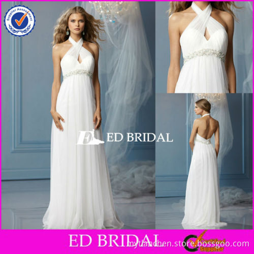 XL220 Sexy Halter Neck Flowing Chiffon Beach Open Back Designer Wedding Dresses